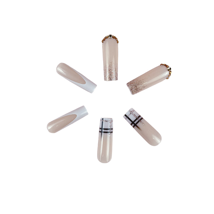 Decorative Long Coffin Nail Extensions with Glitter Accents Kalsten