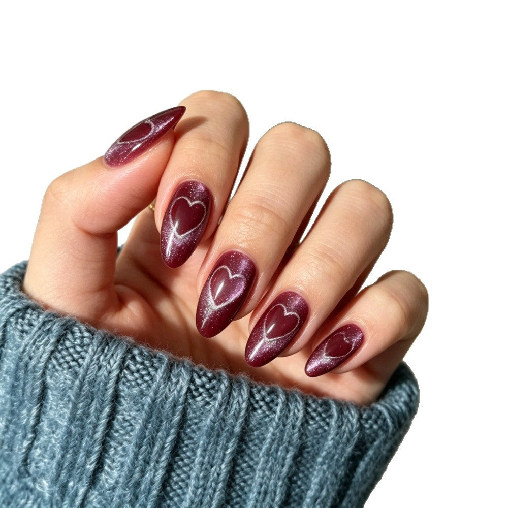 Heart-Decorated Almond-Shaped Press-On Nails Kalsten