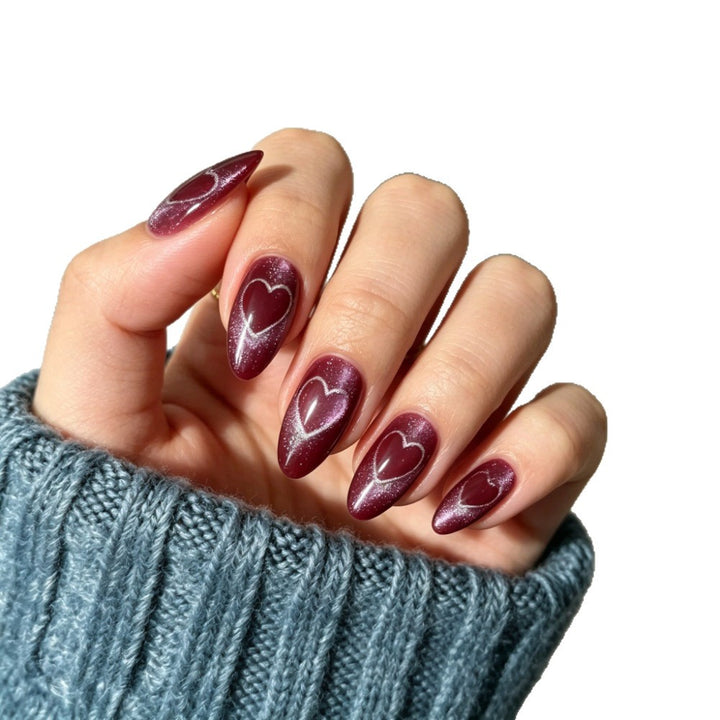 Heart-Decorated Almond-Shaped Press-On Nails Kalsten