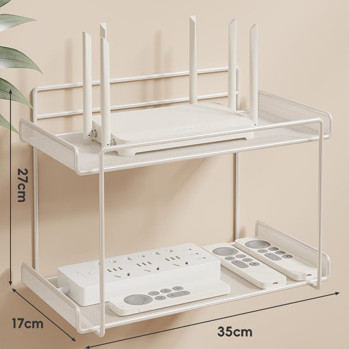 Wall-Mounted Two-Tier Ventilated Mesh Router and Power Strip Organizer