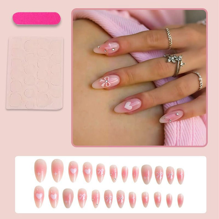 Acrylic Nail Set with Elegant Bows and Glamorous Accent Kalsten