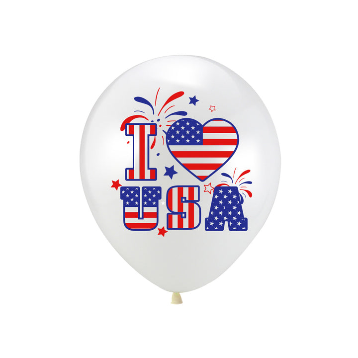 Unisex latex balloon printed with patriotic USA heart and lettering design Kalsten