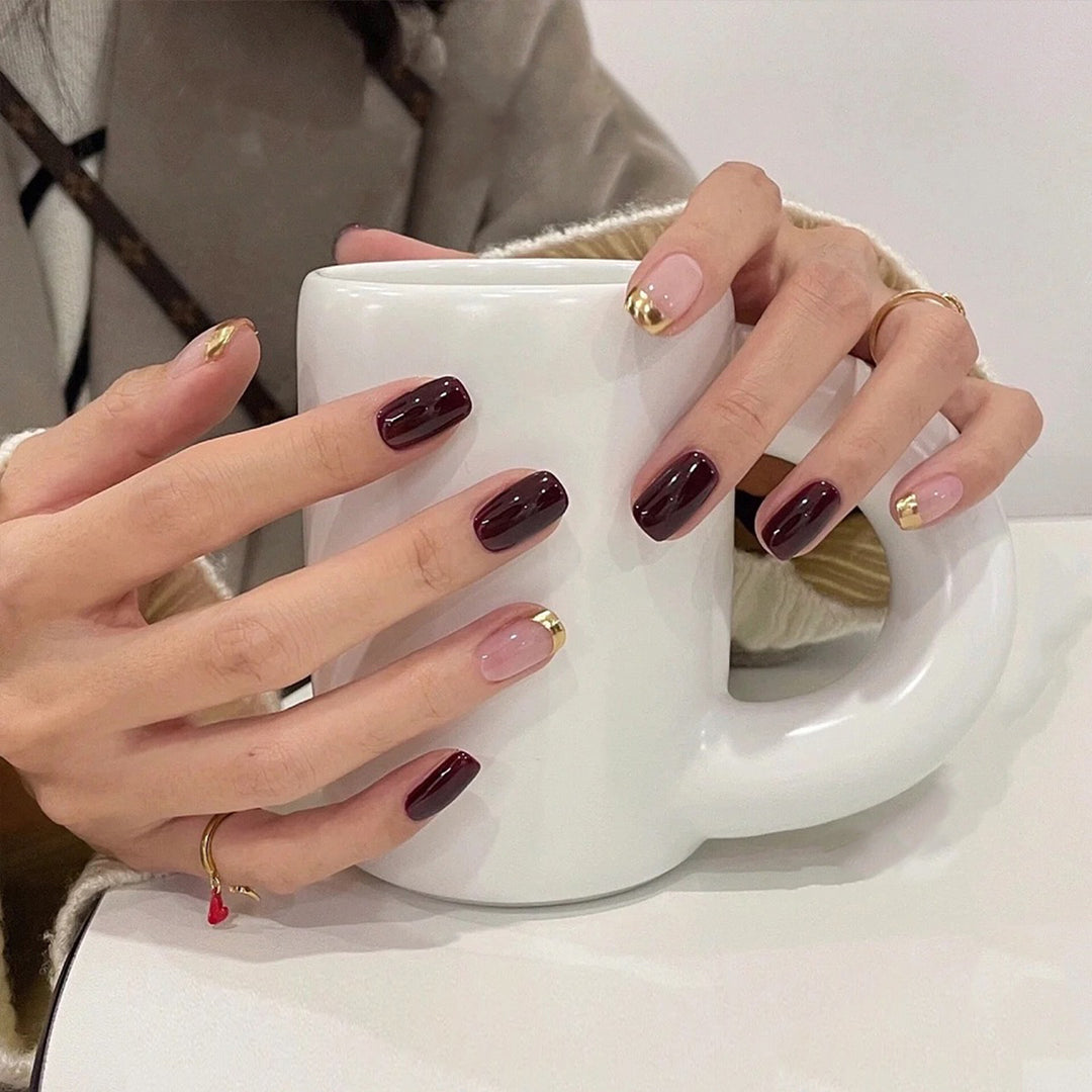 Elegant Press-On Nail Kit with Gold Tip Accents Kalsten