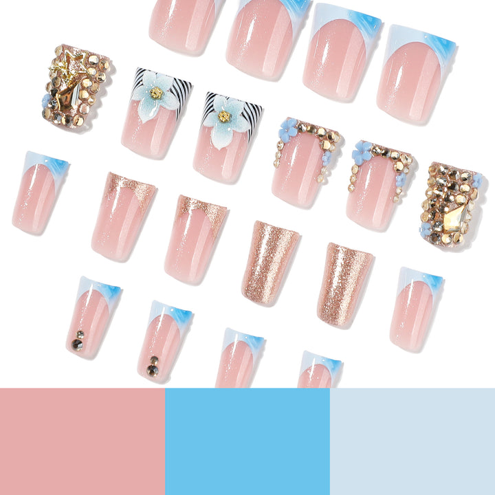 Artful Nail Extensions with Floral Design and Glitter Kalsten