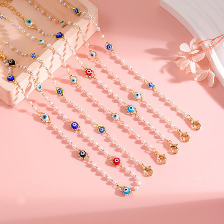 Elegant Pearl and Eye Charm Necklace Kalsten