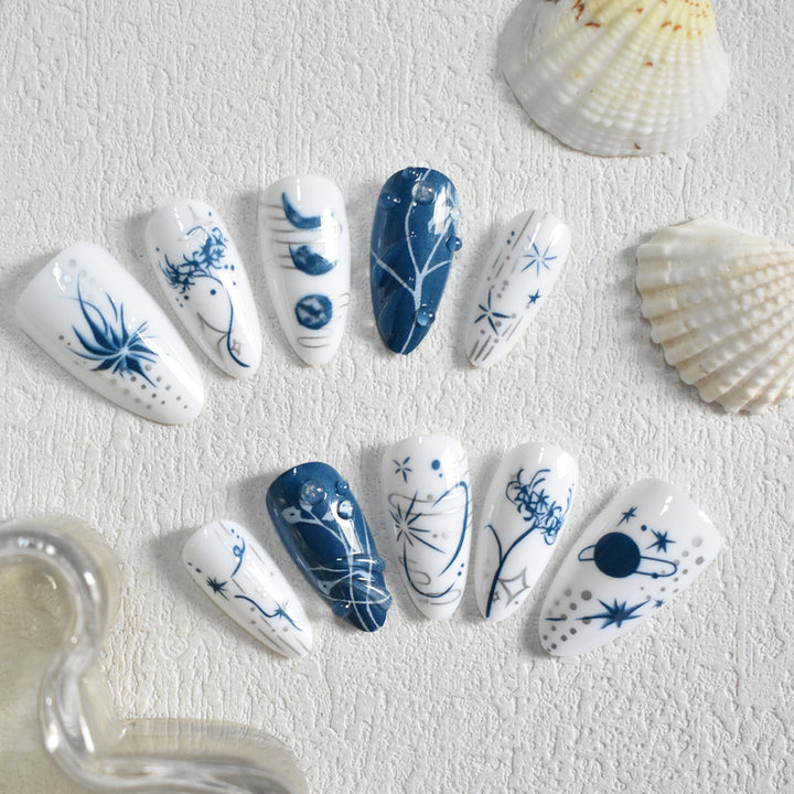 Artistic Long Stiletto Press-On Nails with Decorative Accents Kalsten