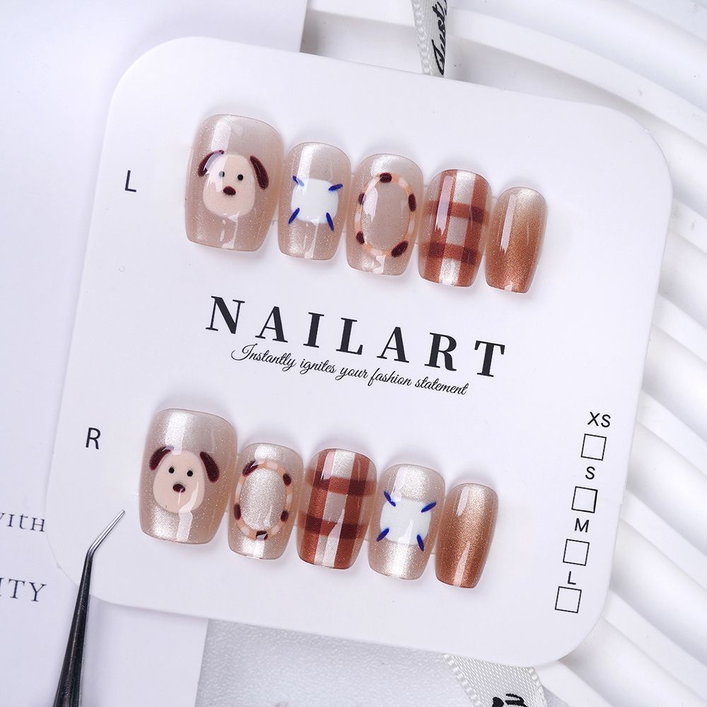 Artistic Press-On Nail Set with Cute Character Designs Kalsten