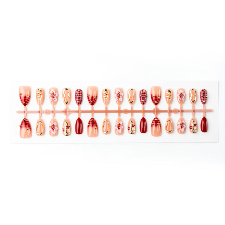 Premium Floral Embellished Press-On Nail Set