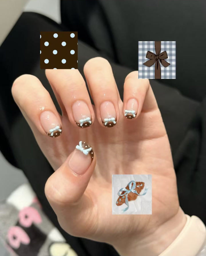 Artificial nail set with playful bows and elegant dots Kalsten