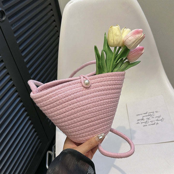 Woven Pearl Accent Handbag