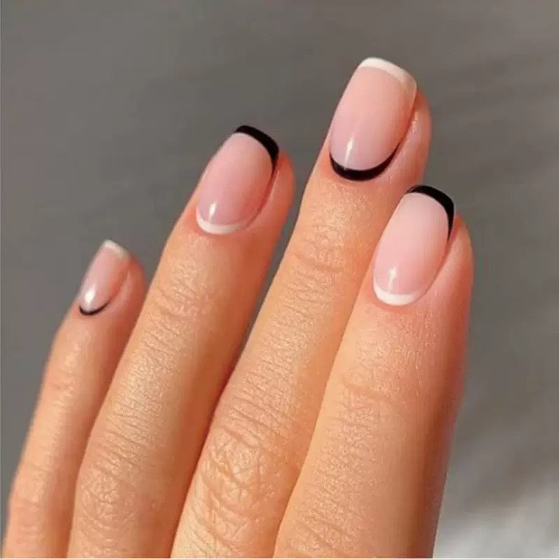 Acrylic Nail Set with Elegant French Design and Black Accent Kalsten