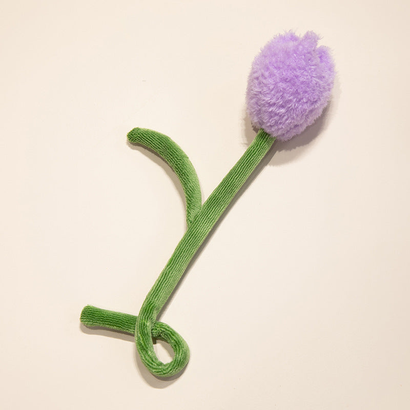Plush Corduroy Tulip Cat Teaser Toy with Fluffy Pom Bud & Flexible Stem Kalsten