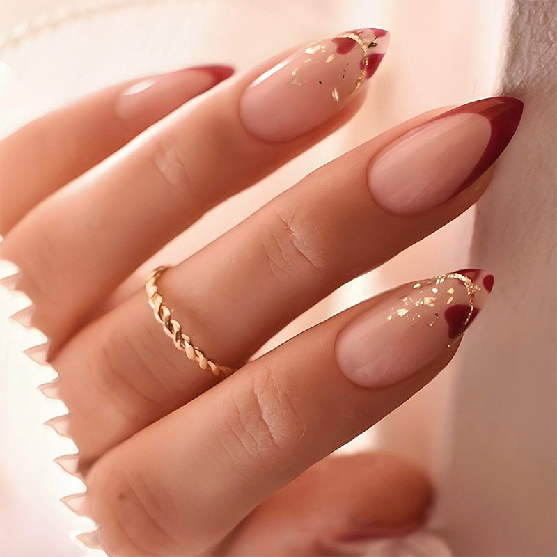 Elegant Stiletto Press-On Nail Set with Decorative Gold Accents Kalsten