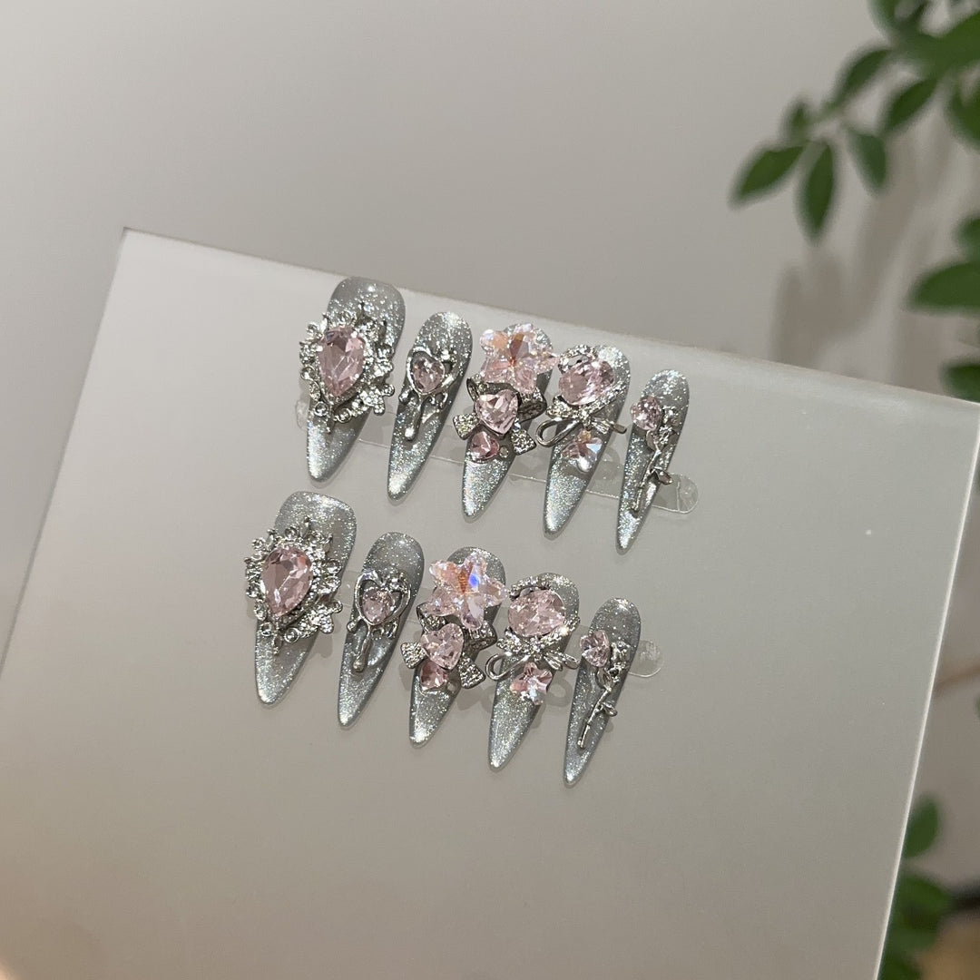Elegant Rhinestone-Accented Press-On Nail Set