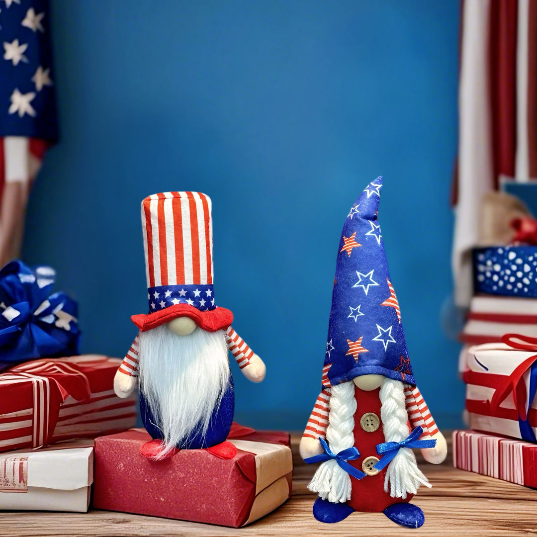 Unisex nan patriotic plush standing gnome ornament with tall star-spangled hat and long faux beard Kalsten