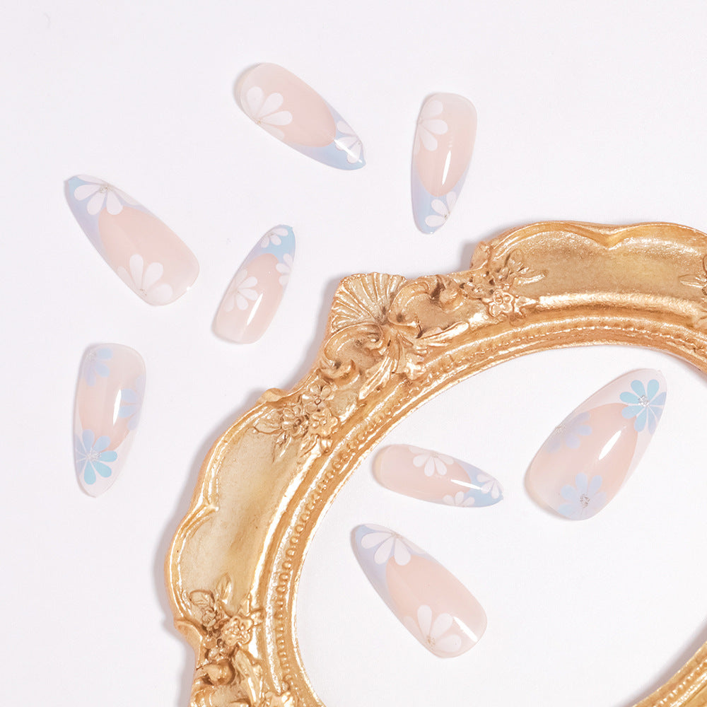 Pointed Almond-Shaped Press-On Nails with Floral Design Kalsten