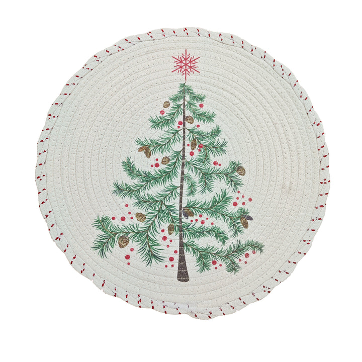 Braided round Christmas tree skirt made of cotton with quilted winter motif Kalsten
