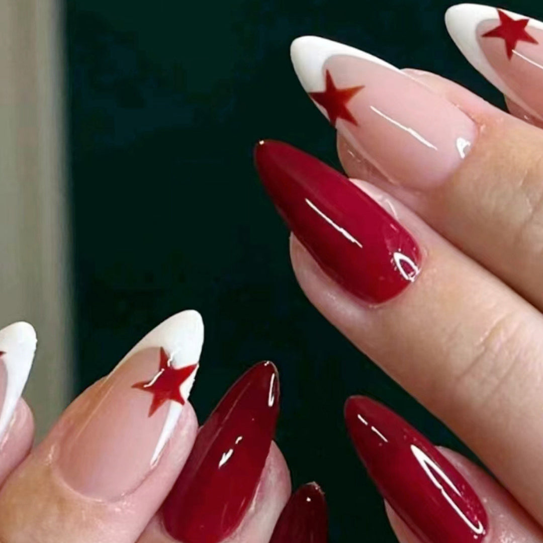 Artificial nail set with elegant rose pattern and glamorous star accents Kalsten