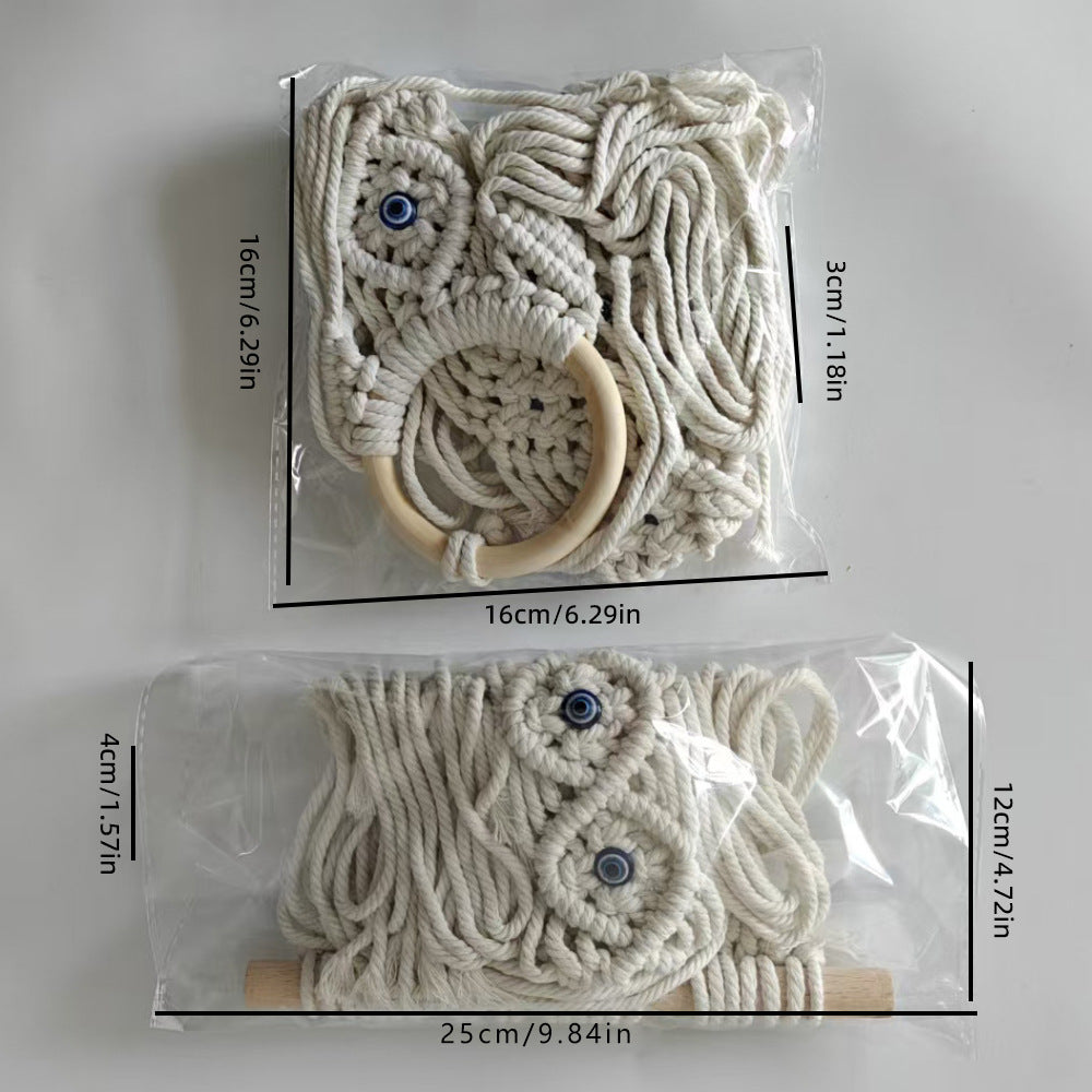 Macrame Wall Hanging with Wooden Ring and Decorative Elements