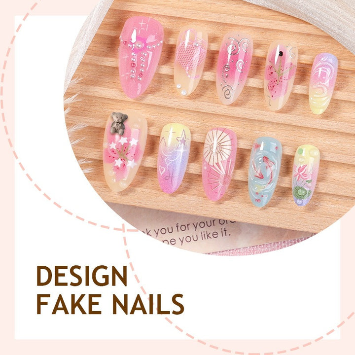 Creative nail art set with floral and playful designs Kalsten