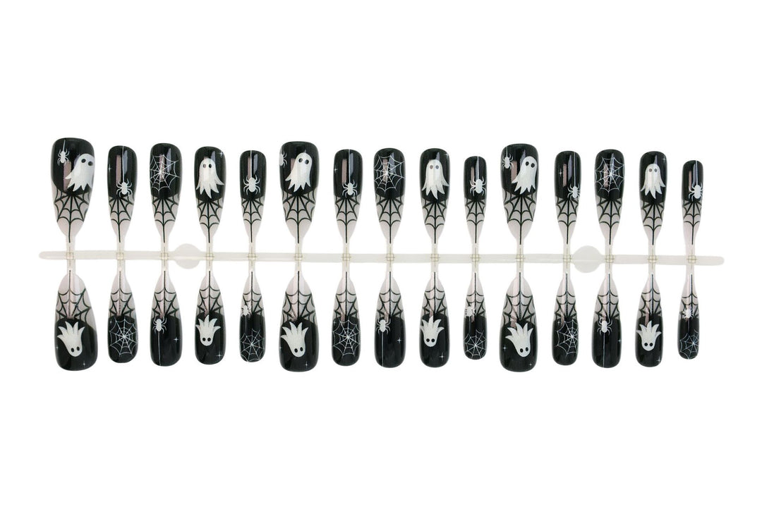 Halloween Artificial Nail Set with Ghost and Spider Web Design Kalsten