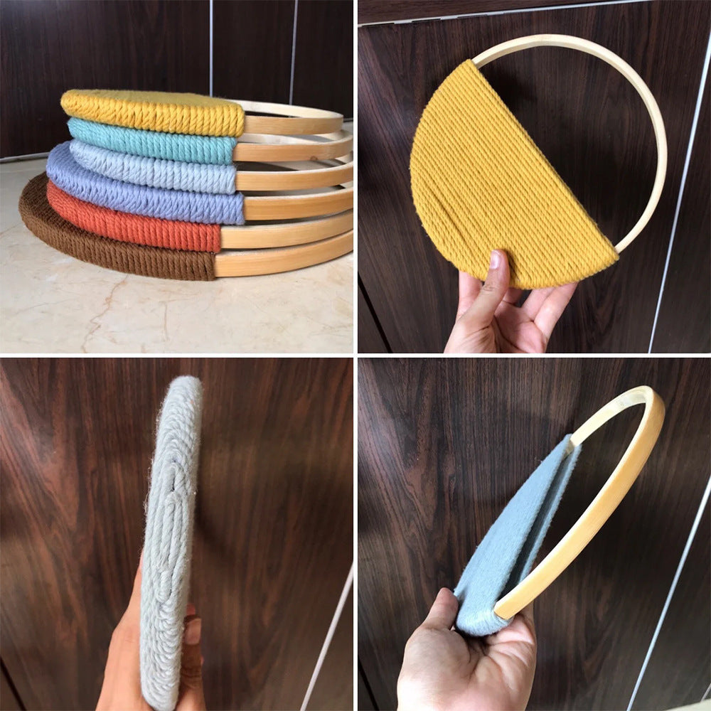 Modern wall art piece made of macrame and wood