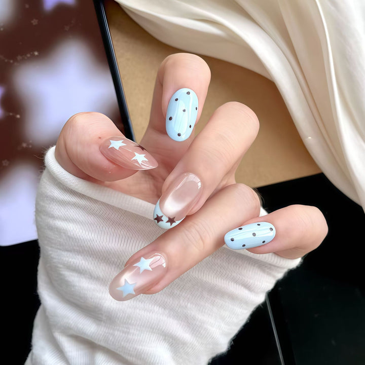 Artistic Star-Patterned Press-On Nail Art Kalsten