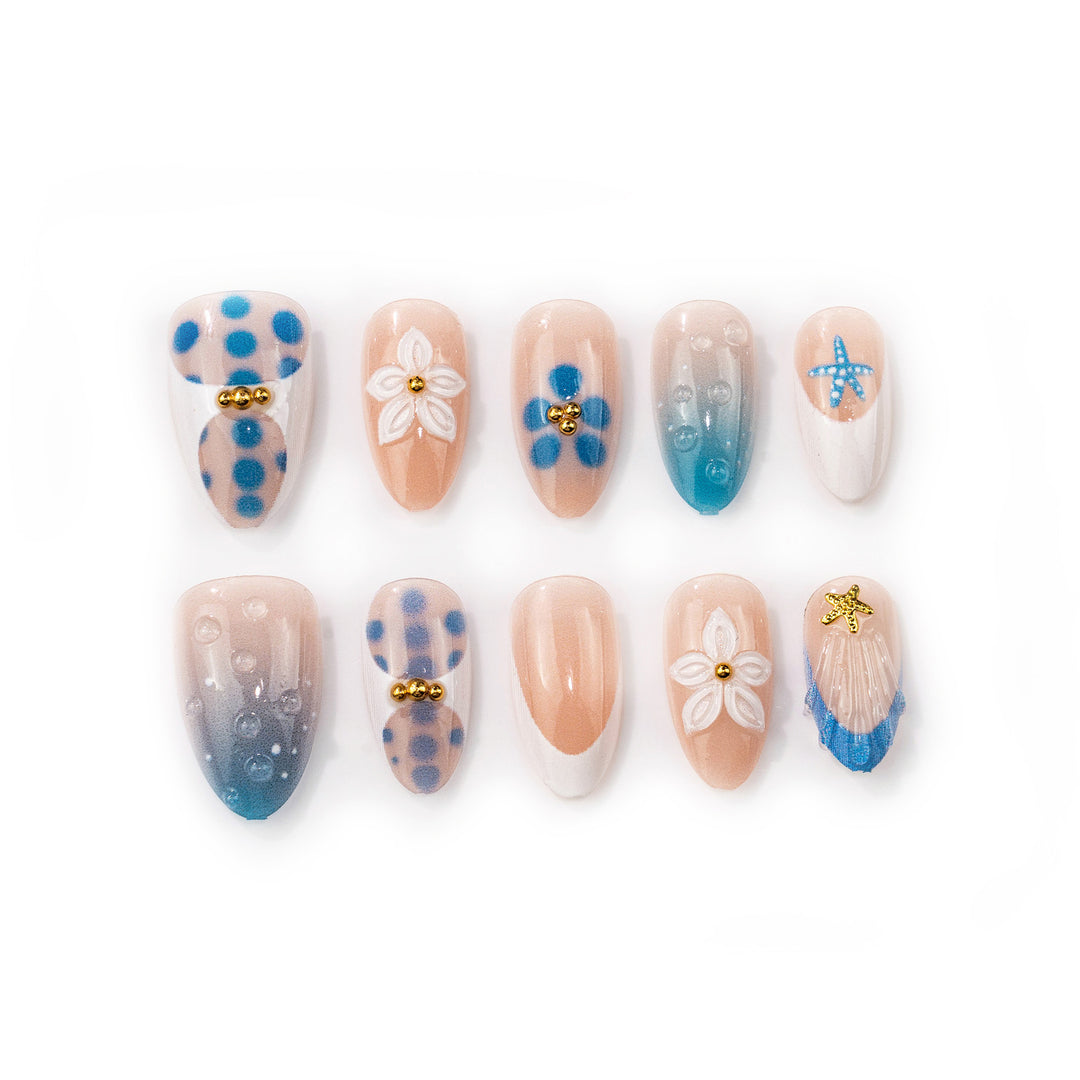 Artistic Press-On Nail Art Set with Floral and Geometric Designs Kalsten