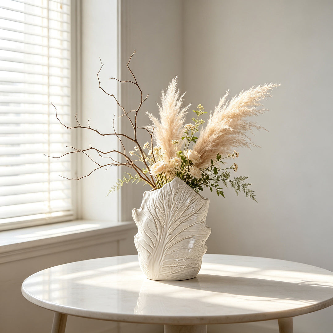 Decorative Ceramic Leaf-Shaped Centerpiece Vase