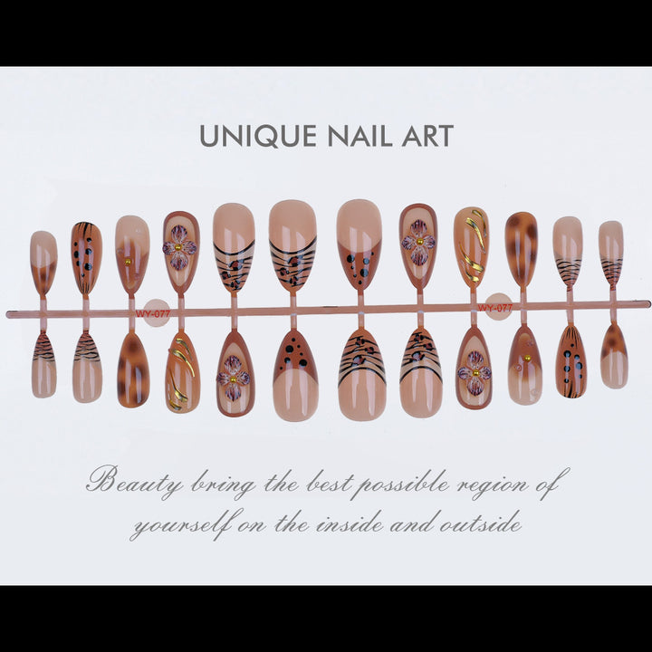 Artistic Press-On Nail Art Set with Floral and Abstract Design Kalsten