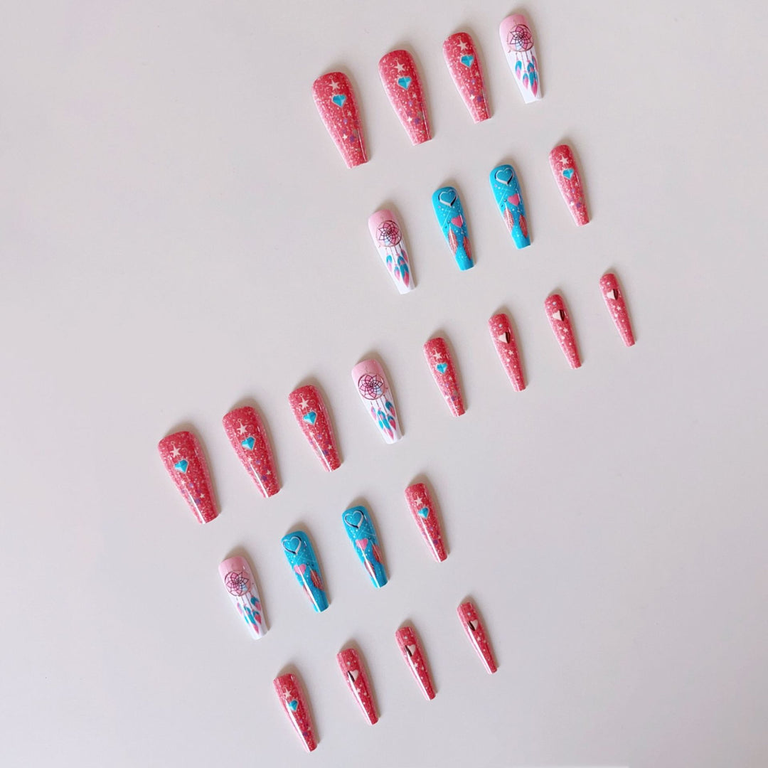 Artificial nail set with stunning 3D designs and glitter accents Kalsten
