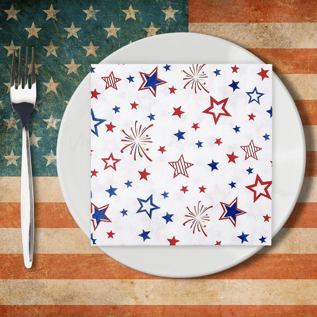 Unisex decorative disposable napkins with star and fireworks design, absorbent and two-ply Kalsten