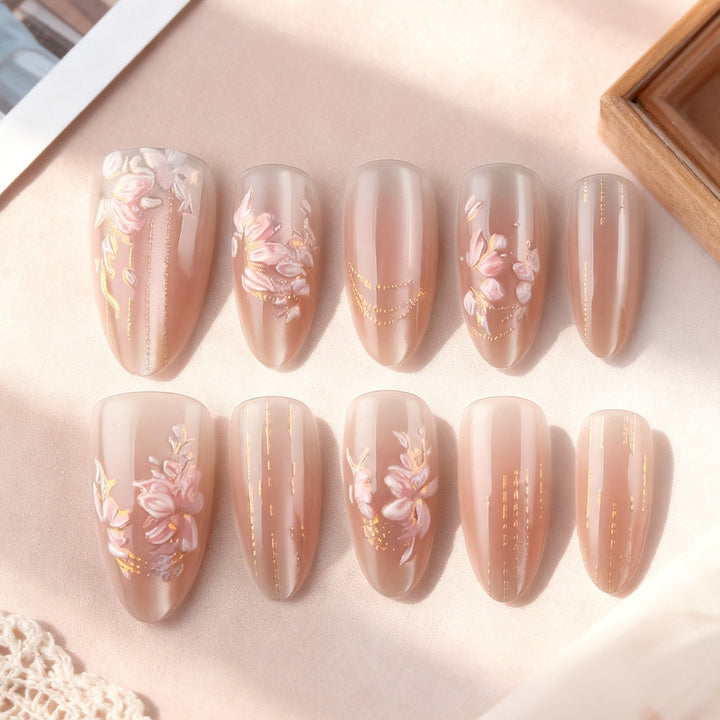 Floral Embellished Press-On Nails Kalsten