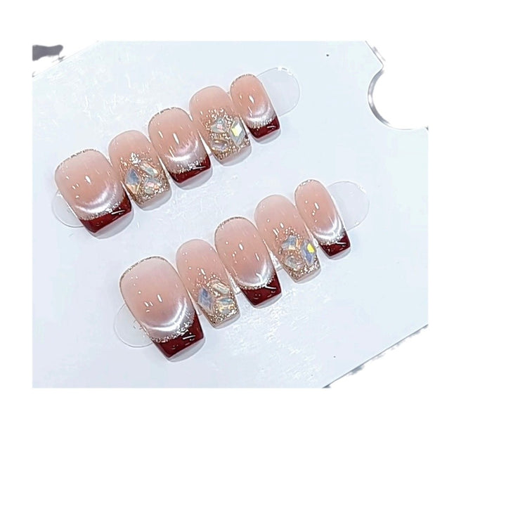 Elegant French Tip Design Press-On Nails with Glitter and Decorative Accents Kalsten