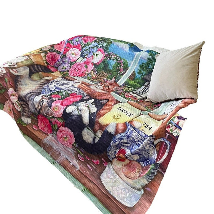 Artistic Cat-Themed Tapestry Throw