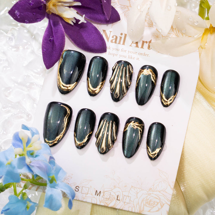 Decorative Press-On Nail Art Set with Luxury Metallic Accents