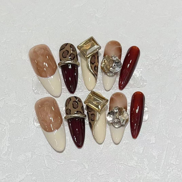 Stiletto Press-On Nail Art Set with Decorative Gem Accents Kalsten