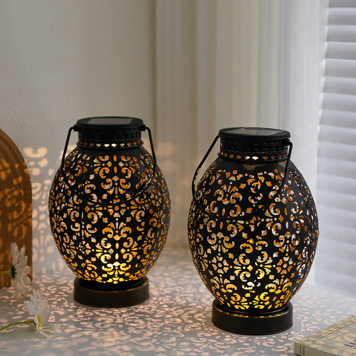 Moroccan-Style Cutwork Metal Candle Lantern with Hanging Handle Kalsten