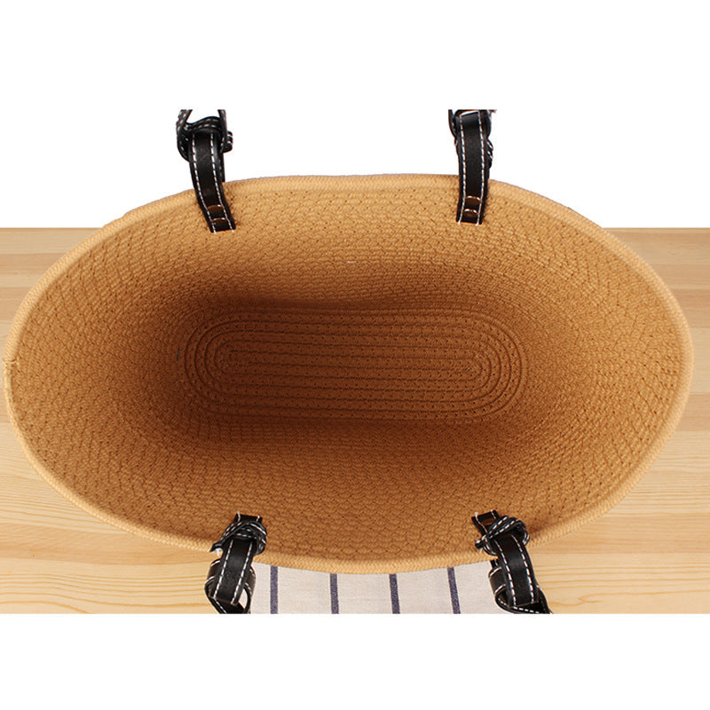 Elegant Beach Bag Made of Woven Natural Material with Stylish Leather Accents Kalsten