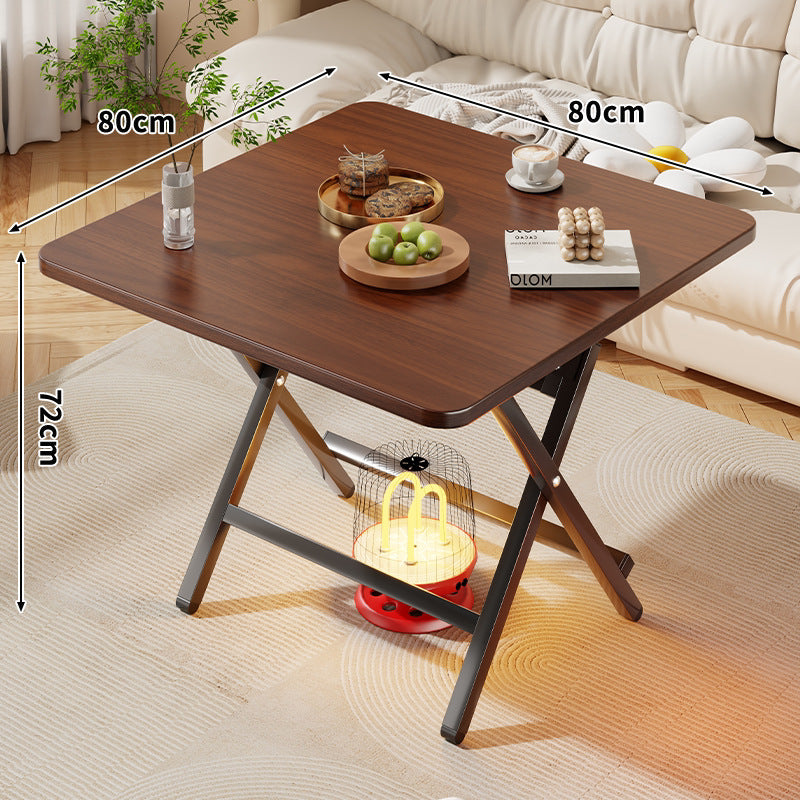 Foldable Square Coffee and Side Table with Marble-Effect Top and Collapsible X-Leg Frame