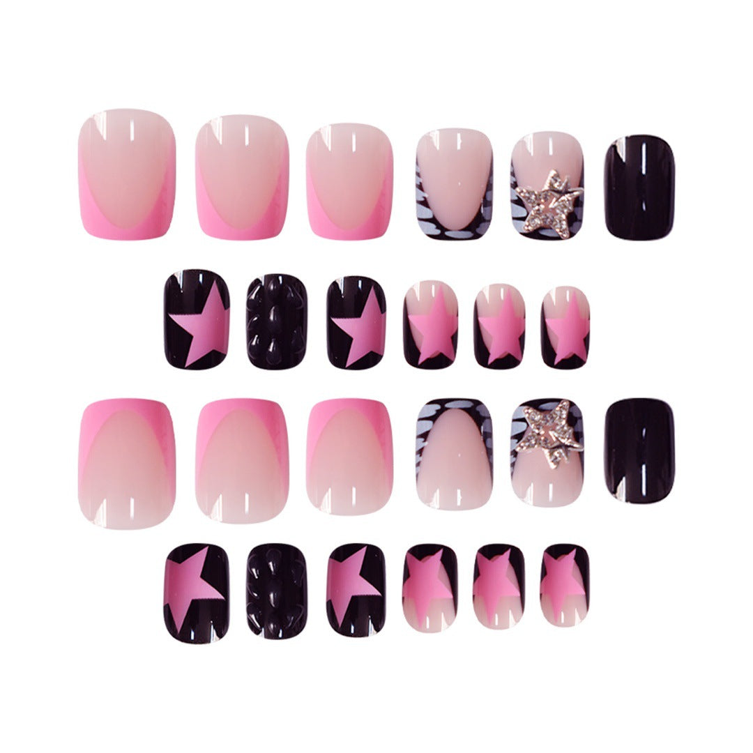 Artistic Press-On Nail Set with Star and Glitter Accents Kalsten