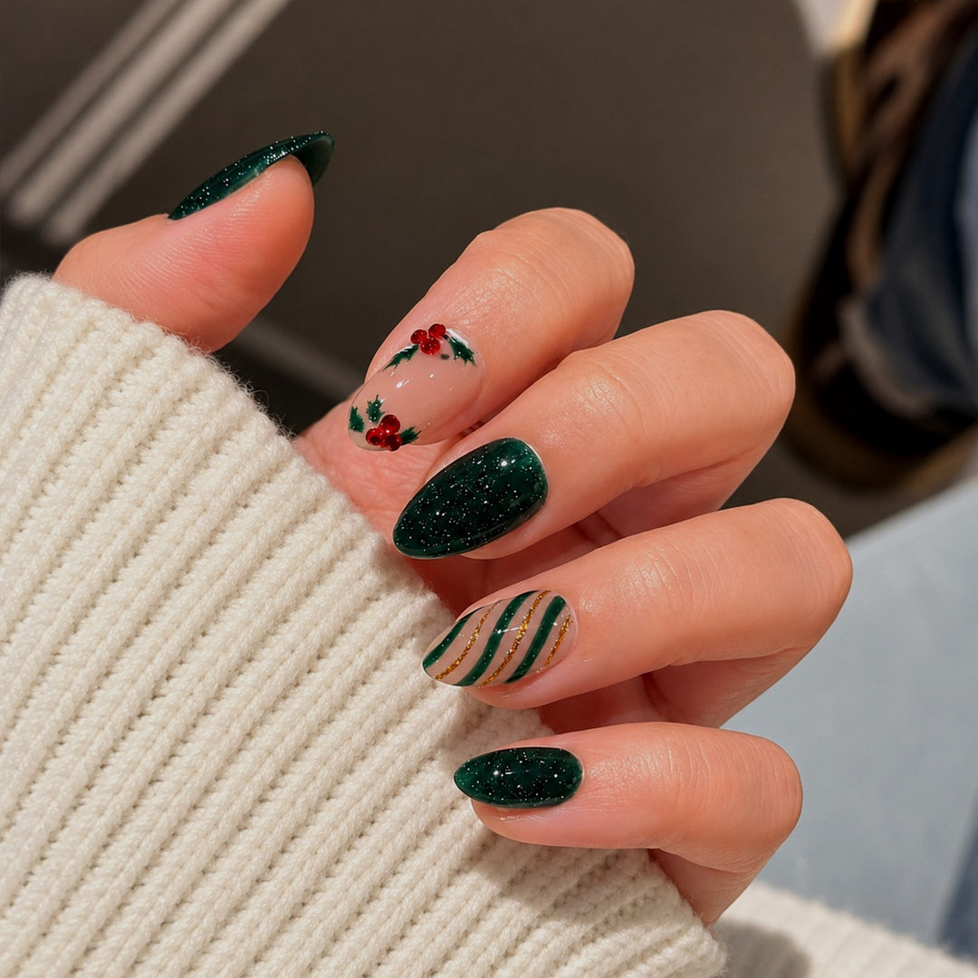 Artificial nail set with floral accents and elegant high-gloss surface Kalsten