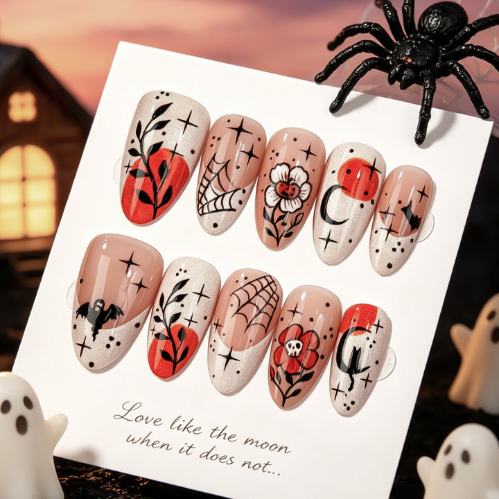 Artistic Halloween-Themed Press-On Nail Art Set