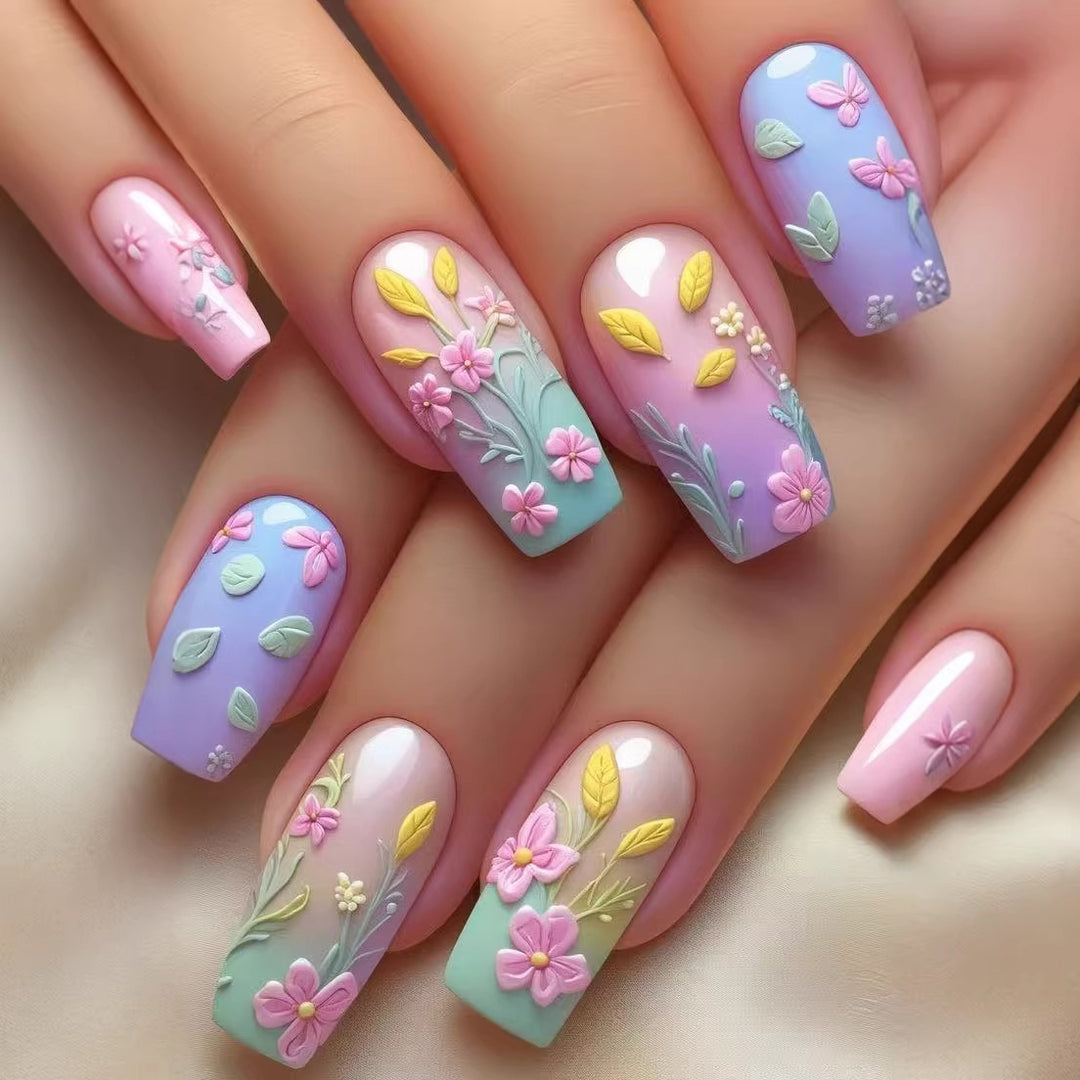 Artificial Nail Set with Floral 3D Decorations Kalsten