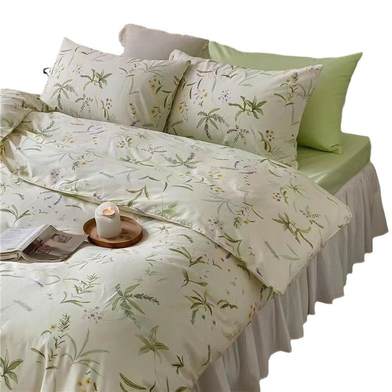 Duvet cover set made of fine cotton satin with watercolor floral print and breathable percale effect