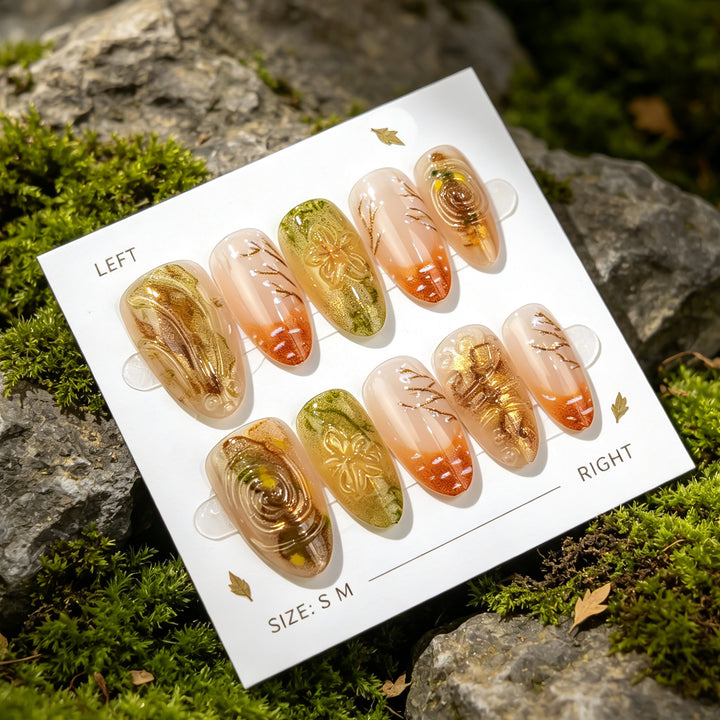 Artistic Press-On Nail Art Set with Floral Details Kalsten