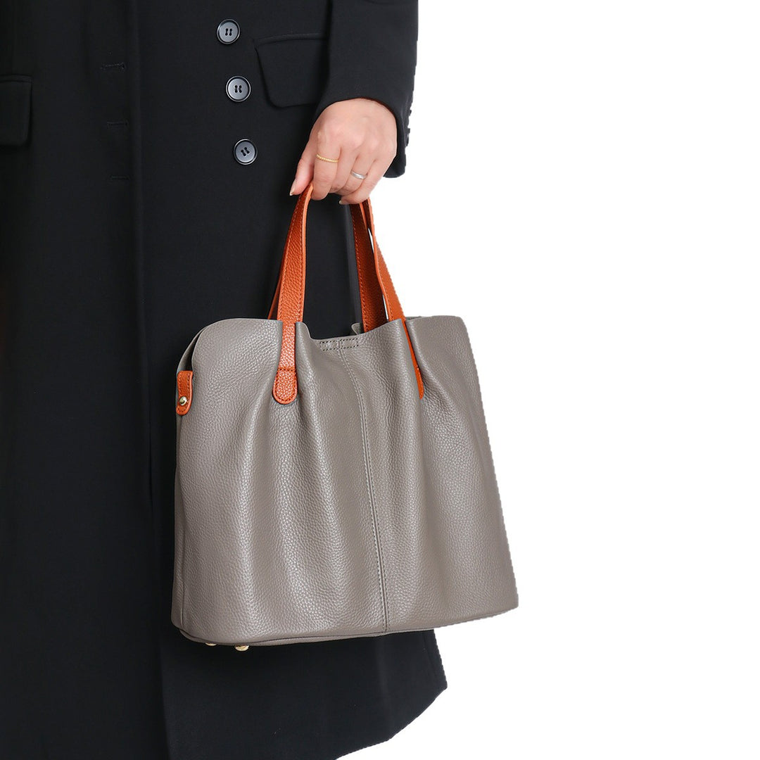 Pebbled Leather Work Tote with Contrast Top-Handles