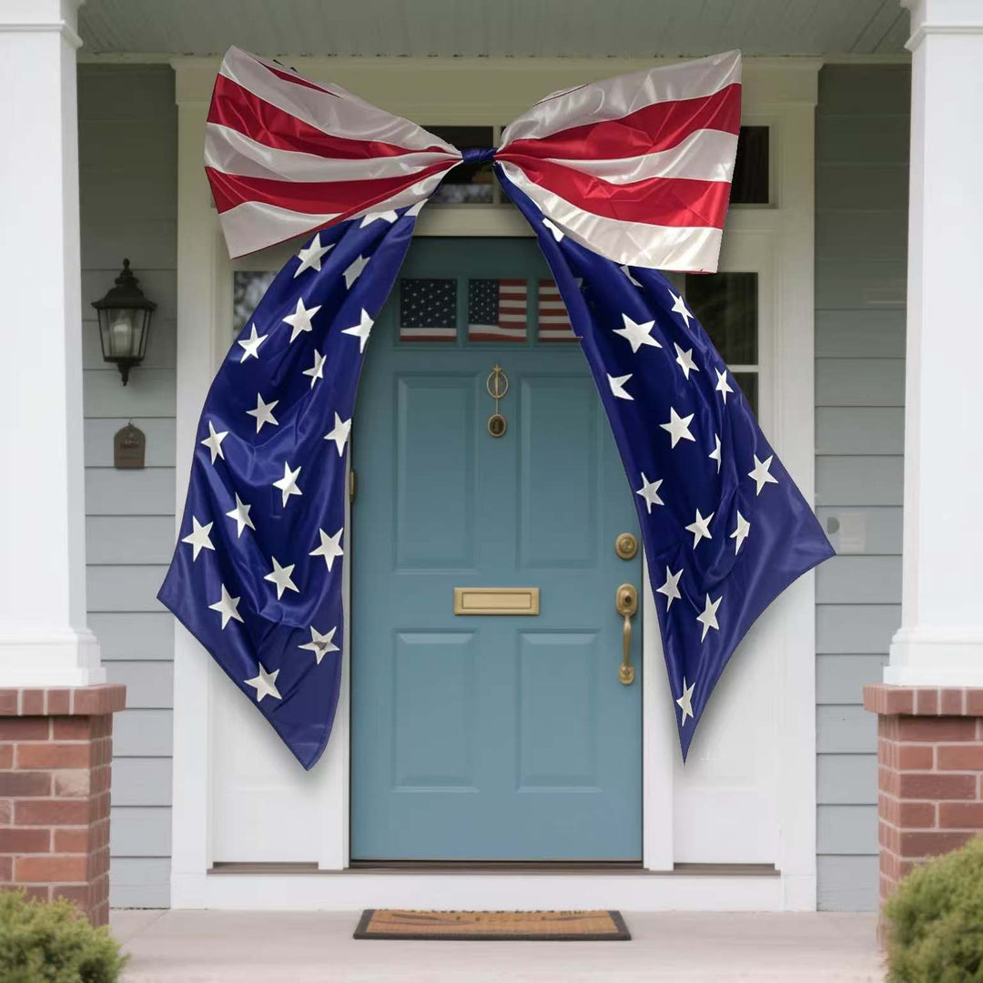 Independence Day oversized patriotic door bow and cascading porch flag swag Kalsten