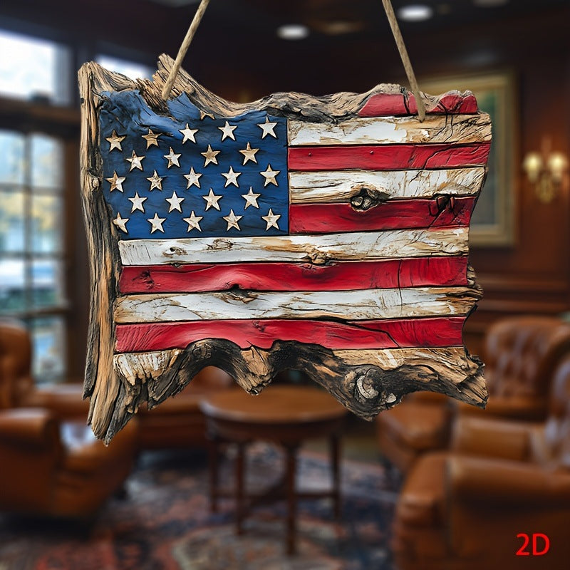 Unisex nan hand-finished rustic driftwood flag wall plaque with carved star relief and natural bark edge Kalsten