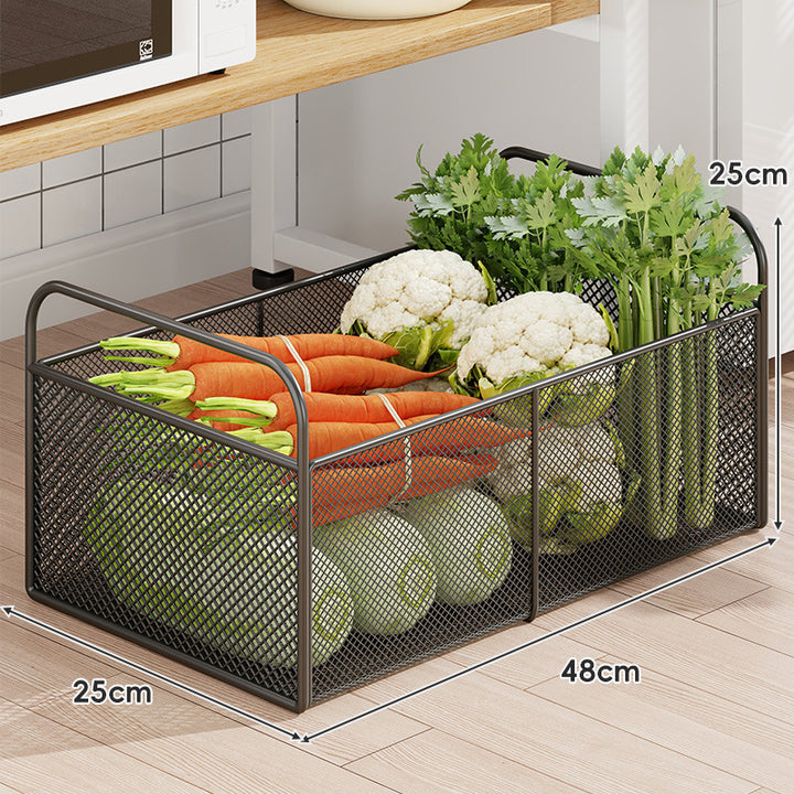 Rolling Mesh Kitchen Storage Cart with Wooden Handles